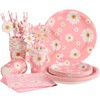 EASY JOY 80 Pcs Party Tableware Set Flower Party Plates