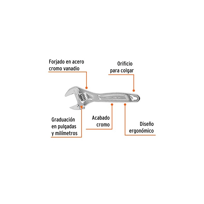 Truper Expert PET-6C, Llave ajustable (perico), 6" profesional cromada