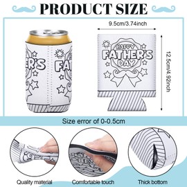 Skybooly 36 Pcs Happy Father's Day Can Covers for Kids World's Best Dad Can Coolers Sleeves Color Your Own Beer Cover Father's Day DIY Gift Set for Beverage Soda Home Father's Day Party Favor Supplies