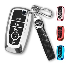 MILD EAST for Ford Key Fob Cover with Keychain, Car Key Case Shell Soft TPU 5 Button, (2017-2024) for Ford Explorer Fusion Escape Edge Expedition Mustang Bronco F150 F250 F350 Lincoln, Silver