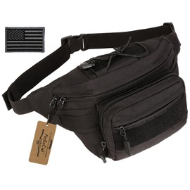 ArcEnCiel Tactical Fanny Pack for Men Waist Bag Military Hip Belt Outdoor Hiking Fishing Bumbag with Patch (Black)
