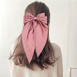 8 Pack Satin Big Large White Pink Red Blue Black Ribbon Hair Bows for Women Oversized Bow with Long Tail Hair Bow Clips French Barrette Bun Holder Hair Accessoriesfor Women Girls