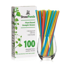 2 Boxes of 100 (200 Total Straws) Plant Based Straws by StrawPanda (Assorted Colors Straight) Bulk Pack 100% Compostable, an Eco Friendly Alternative to Plastic Straws, BPA Free
