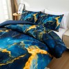 Holawakaka Dark Blue Gold Marble Bedding Comforter Set Queen Size