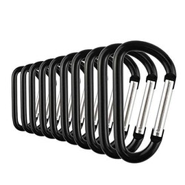 TEMLUM Aluminum Carabiner D-Ring, 5 Sizes, Ultra Lightweight, Keychain, Stylish, Outdoor, Camping, Fishing, Pet Lead, Black, Pack of 10
