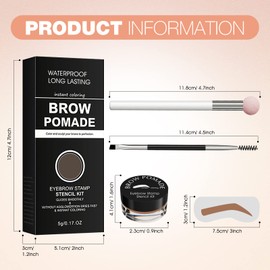 Eyebrow Stamp Stencil Kit - for Waterproof Eyebrows Makeup, Brow Stamp Trio Kit with Sponge Applicator, Dual-ended Brow Brush, 10 Eyebrow Stencils, Waterproof Eyebrow Pomade (Red Brown)
