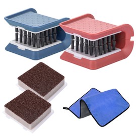 Knife Cleaner, 2 Pack Cutlery Cleaner, Blade Cleaner with 2 Pcs Replacement Sponge Brush Head,Microfiber Cleaning Cloth, for Kitchen Chopsticks Fork Spoon Knives Washing(Blue,Pink)