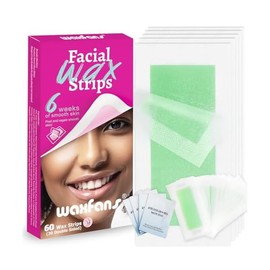 Hair Removal Wax Strips for Face/Body/Bikini - 60 Count Hypoallergenic Depilatory Kit with 4 Soothing Wipes (Red) - All Skin & Hair Types