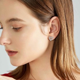 925 Heart Earrings Womens Birthday Gift, Sterling Silver Alphabet A-Z Letter Stud Hypoallergenic Dainty Small Initial L Earrings with Diamond Stones