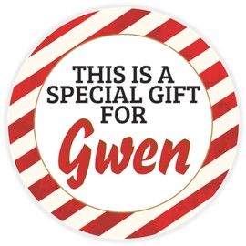 This is a Gift for Gwen - Circle Sticker Decal 3 Inch - Candy Cane Merry Christmas Gift Tag Present Tree Holiday Custom Name Santa Claus