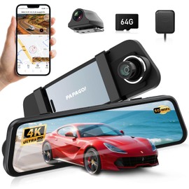 PAPAGO 4K+1080P Mirror Dash Cam Camera, Smart Rear View Mirror with ADAS for Cars & Trucks, 9.35 Inches Rear View Mirror Camera Included 64GB Card, GPS, G-Sensor and Loop Recording