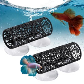 Set of 2 Betta Fish Tunnel Toy, Aquarium Hole Hiding Place with Transparent Suction Cups, PP Safe Material, 10 cm Long for Small Fish, Salmler, Ornamental Fish