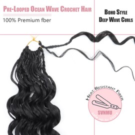SVNMU Pre-Looped Ocean Wave Crochet Hair 10inch #1B 8 Packs Pre-Twisted French Curl Boho Braids Short Goddess Box Braids Curly Synthetic Braiding Hair Extensions for Women