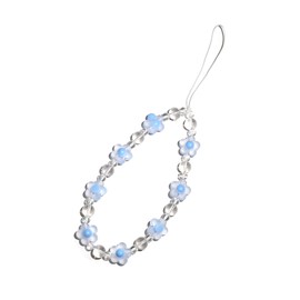 Fuqimanman2020 Colorful Flower Beaded Phone Charm Chain for Women Girls Cute Acrylic Flower Cell Phone Lanyard Wrist Strap Phone Accessories-A Blue