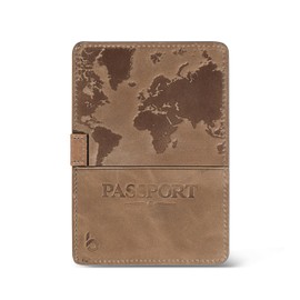 Full Grain Leather Passport Holder Sleeve, RFID Protected, Slim Travel Wallet with 8 Card Slots, SIM Storage (Petoskey Gray/Beige TWO-TONE)