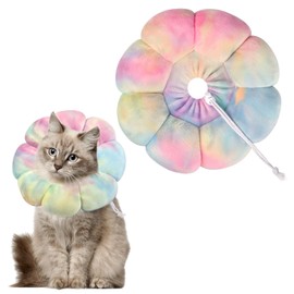 Flower Cat Cone, Uadonile Adjustable Cat Cone Collar, Soft Dog Elizabethan Collar Recovery E Collar After Surgery, Recovery E-Collar for Kittens/Puppies and Cats Recovery(Tie-dye Pink Blue, M)