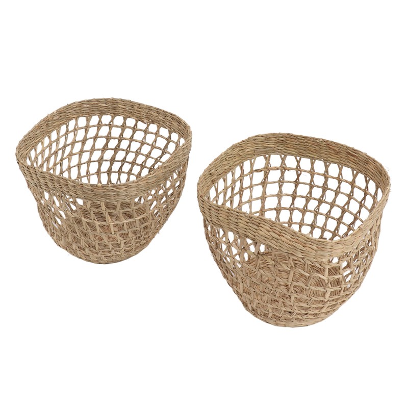 2PCS Woven Basket Handwoven Sea Grass Storage Basket for Flower