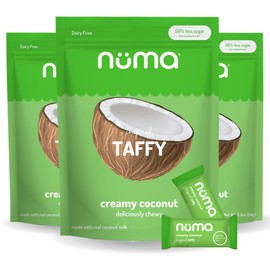Numa Foods Creamy Coconut Taffy Candy – Dairy Free, Low Sugar Candy - Low Calorie & Natural Chewy Snack with Real MCT-Rich Coconut Milk, Gluten Free – 3 Bags with 10 Individually Wrapped Chews Each