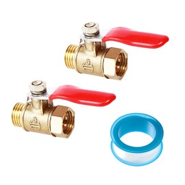 YANYULI Ball Valve Air Valve Set of 2 with 1/4" Rubber Handle, Waterproof Tape, Brass, High Airtightness, Anti-rust, Drain Cock for Air Compressor, Full Port Drain Hose