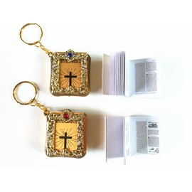 JUMUU Bible Keychain Key Chain Religious Favor - English - Gold (12 Pack)