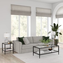 Henn&Hart 45" Wide Rectangular Coffee Table with Glass Shelf in Blackened Bronze, Modern coffee tables for living room, studio apartment essentials