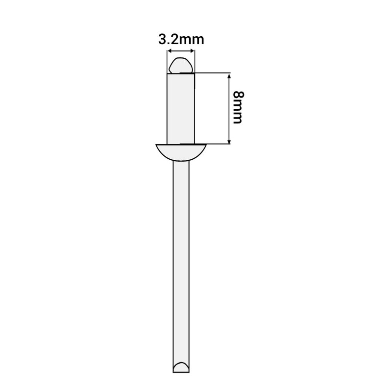 Pack of 100 Painted Blind Rivets 3.2 x 8 mm,