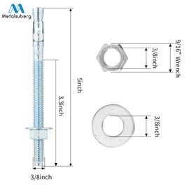 Metalsuberg 3/8"x5" Wedge Anchor by Zinced of Heavy-Duty Fastener for Cement and Concrete (8pcs Pack)