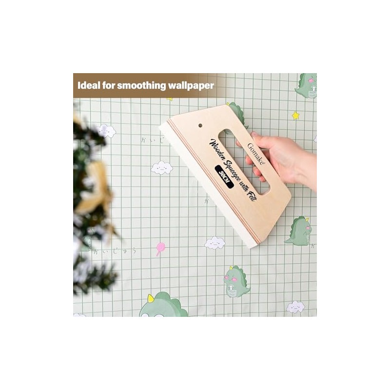 Gomake Wallpaper Smoothing Tool Large Wooden Squeegee with Felt for