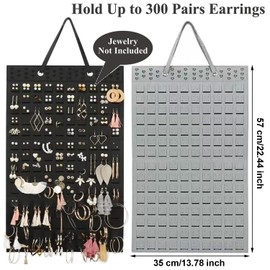 WADY Earring Organizer, 2 Pcs Wall Earring Holder, Hanging Jewelry Storage Jewelry Organizer for Women and Girl Large Jewelry Organizers Hanging Jewelry Holder Earring Holder Organizer Holds (Black)