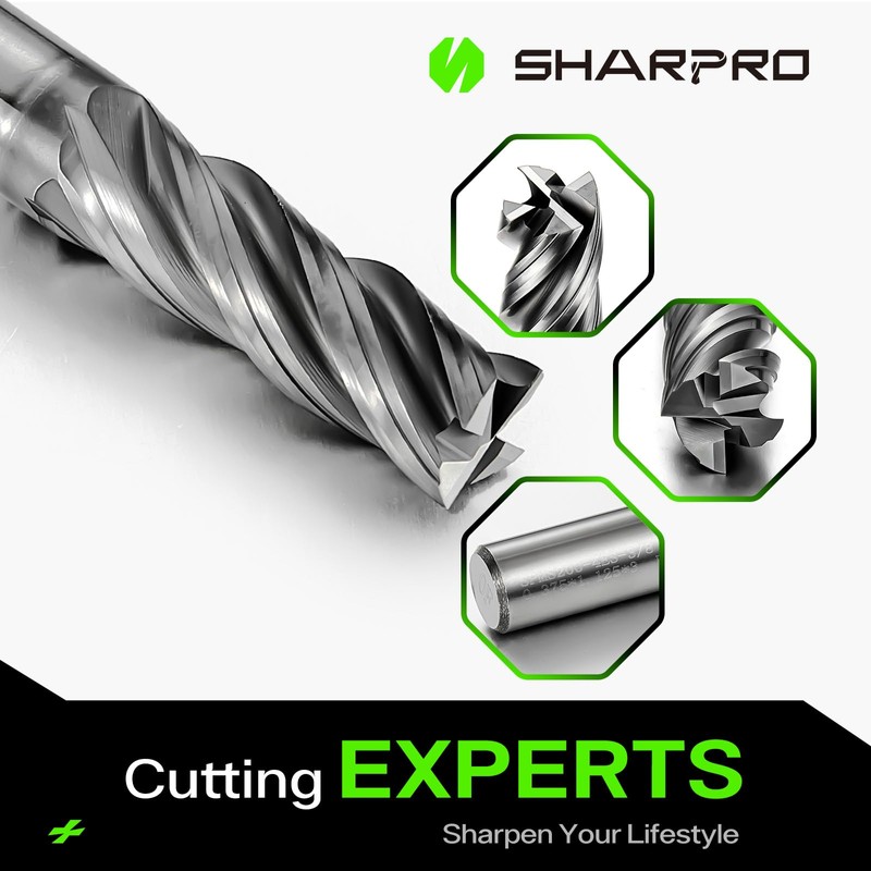 SHAPPRO 3/8 Inch Shank Carbide Square End Mill, 4 Flute