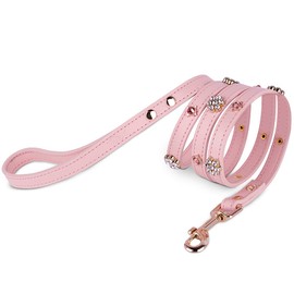 PU Leather Dog Leash with Rhinestone -[X801] Cute Soft Touch Walking Running Leash for Dogs PU Leather Leash for Dogs with Diamond Crystal &Metal Flower Luxury Dog Leash for Small Medium Dogs & Cats
