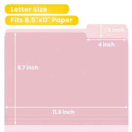 SUNEE File Folders, 30 Pack Manilla Folders 8.5 x 11, Colored File Folders Home Office School Supplies for Documents Files Paper, Pink
