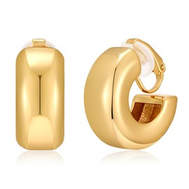 WOWORAMA Chunky Clip On Hoop Earrings for Women Gold Small Chunky Hoop Clip On Earrings Thick 25mm Clips Hoops No Pierced Statement Earring, Diameter 2.5cm, Copper, No Gemstone