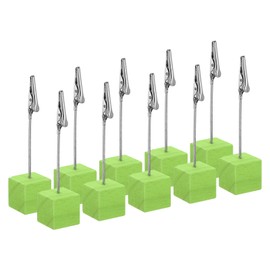 PATIKIL Place Card Holder, 10 Pack Memo Clip Holder Stand with Alligator Clasp Table Number Holders Wooden Base for Pictures Note Card Paper, Green