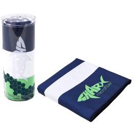 SHARX Toalla de Microfibra Deportiva Grande 80 x 160cm + Toalla Chica de Regalo (Rayas Azul y Verde)