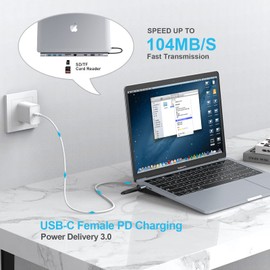 USB C Docking Station - 10-in-1 HOPDAY Hub for Type C Laptops, MacBook Pro/Air, and Surface Pro - USB C Adapter and Dongle Dual Display, USB Ports, HDMI, VGA, PD 100W, Ethernet, SD/TF, 3.5mm Audio
