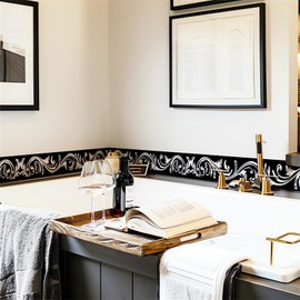 Black Floral Molding Wall Border Stickers, sacinora Skirting Wall Waist Line Decal Removable Vinyl Peel and Stick Bathroom Bedroom Kitchen Living Room Door Trimming Mirror Frame Frill Home Decorations