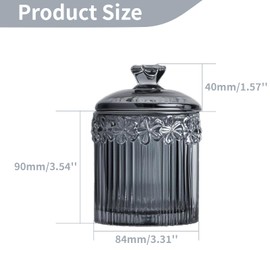 MXCELL Qtip Cotton Ball Hair Ties Candy Holder Makeup Storage Bathroom Accessories Organizer Thick Glass Apothecary Jars with Lid, 2pcs (Grey)