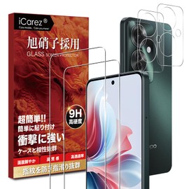 iCarez Glass Film for OPPO Reno11 A [2 Films + 2 Camera Film] Asahi Glass Material Protective Film for OPPO Reno11 F 5G Smartphone Film Lens Screen Protection Film 9H Hardness Fingerprint