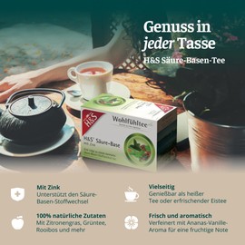 H&S Acid Base Tea with Zinc: Basic Herbal Tea with Green Tea and Zinc Additive, 20 x 2.0 g