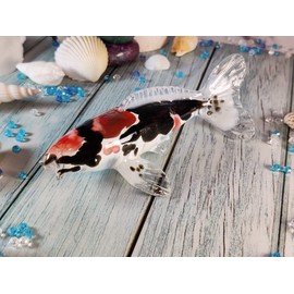 WitnyStore Tiny 5" Black White Red Koi Fancy Carp Fish Figurine - Miniature Hand Blown Painted Glass Aquatic Animal Colorful Freshwater Fishes Crystal Decorative Collectible Figurines Décor Gifts