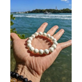 RAYON White Shell Tridacna bead bracelet Men Stretch 12mm 7, 7.5, 8, or 8.5 inch