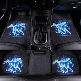 4Pcs Blue Horse Car Floor Mats Automotive Floor Mats Truck SUV,Durable All-Weather Car Mats fit for Ford Bronco Mustang