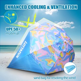 LOTTAFUN Beach Shelter Umbrella Premiere UPF 50+ Umbrella Shelter for Sun and Rain Protection for Adult (10-Foot) (Multi Color)