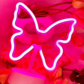 VIFULIN Butterfly Neon Sign Pink Neon Light, USB/Battery Operated Butterfly LED Signs Night Lights Room Decor for Girls Bedroom, Cute Lamp Aesthetic Gifts for Birthday Party Christmas Dorm Desk Table