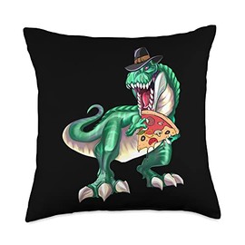 Dinosaur T Rex Pilgrim Hat Pizza Thanksgiving Vegan Throw Pillow