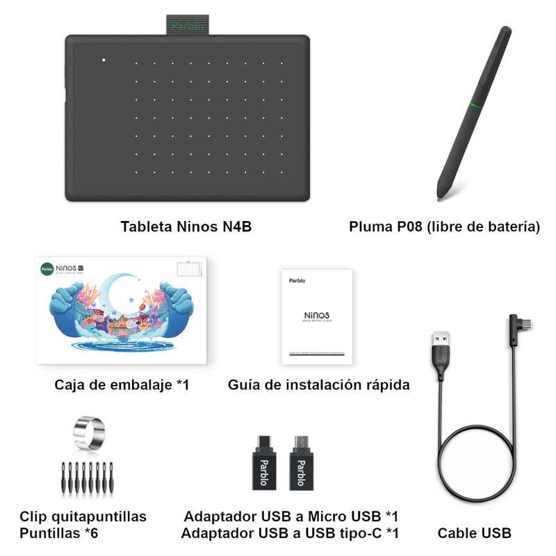 Parblo Tableta Digitalizadora Ninos N4 4x3 Pulgadas