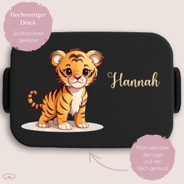 Children's Bento Box Midi Lunch Box for Mepal Bento Box - Tiger - Zoo Animals Animal Motif - 900 ml - Black - Animal Motifs Lunch Box