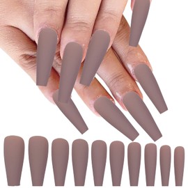 LoveOurHome 100pc Coffin Press on Nails Long Fake Nails Matte Full Cover False Nails Press ons Artificial Nail Medium Ballerina Fake Fingernail Nude Presson on Nail Tips for Women Kids Girls
