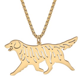 SHIGIE Stainless Steel 18K Gold Silver Plated Golden Retriever Dog Necklace Pendant Chain Puppy Jewellery For Women Pets Lovers Gifts (18K Gold Plated)